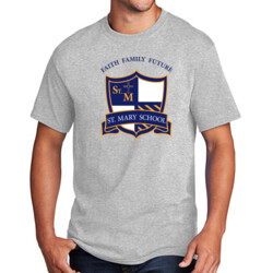 ADULT  Short Sleeve T Shirt , StMaryCrest_Slogan_Blue